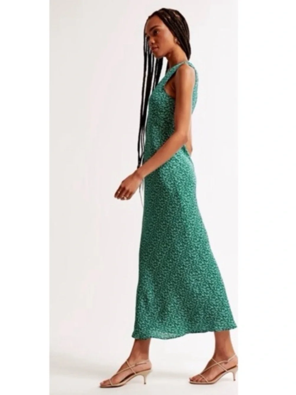 Abercrombie & Fitch Tall Ditsy Floral Pleated Woven V-Neck Column Maxi Dress Med